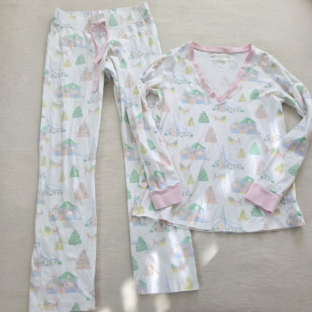 The Beaufort Bonnet Company Pajamas Pastel House Church Christmas XS 100% Cotton - Picture 1 of 9